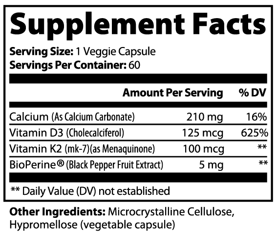 Vitamin D3 & K2 (MK7) | 5,000 IU + 100 mcg | 60 Veggie Capsules