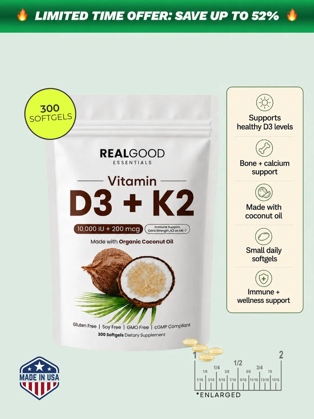 D3 w/ K2 (MK7) Coconut Oil Softgels