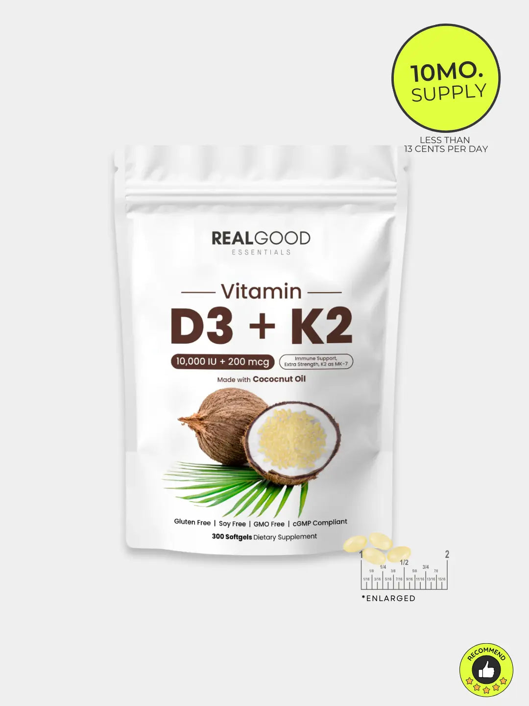 GOOD HEALTH Vitamin D3 K2 Capsules – 10000 IU D3 & 200 Mcg K2 – 90 Count, Immune Support, Fast Shipping